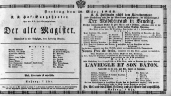 Theaterzettel (Oper und Burgtheater in Wien) 18460320 Seite: 1