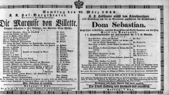 Theaterzettel (Oper und Burgtheater in Wien) 18460321 Seite: 1