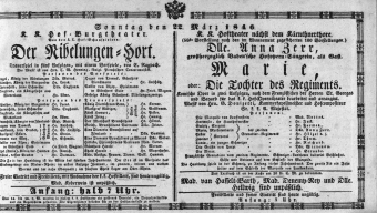 Theaterzettel (Oper und Burgtheater in Wien) 18460322 Seite: 1