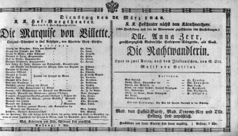 Theaterzettel (Oper und Burgtheater in Wien) 18460324 Seite: 1