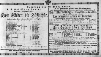 Theaterzettel (Oper und Burgtheater in Wien) 18460328 Seite: 1