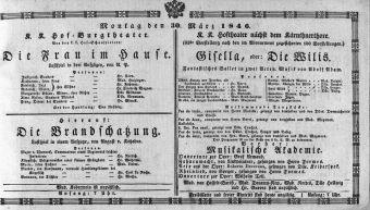 Theaterzettel (Oper und Burgtheater in Wien) 18460330 Seite: 1