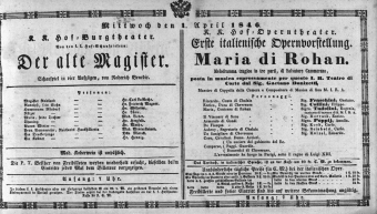 Theaterzettel (Oper und Burgtheater in Wien) 18460401 Seite: 1