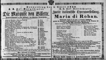 Theaterzettel (Oper und Burgtheater in Wien) 18460402 Seite: 1