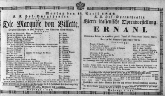 Theaterzettel (Oper und Burgtheater in Wien) 18460413 Seite: 1