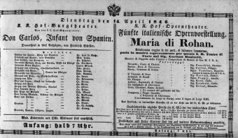 Theaterzettel (Oper und Burgtheater in Wien) 18460414 Seite: 1