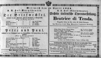 Theaterzettel (Oper und Burgtheater in Wien) 18460415 Seite: 1