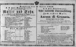 Theaterzettel (Oper und Burgtheater in Wien) 18460418 Seite: 1