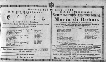 Theaterzettel (Oper und Burgtheater in Wien) 18460419 Seite: 1