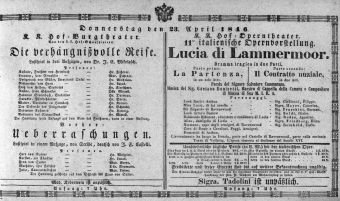 Theaterzettel (Oper und Burgtheater in Wien) 18460423 Seite: 1