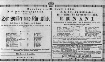 Theaterzettel (Oper und Burgtheater in Wien) 18460426 Seite: 1