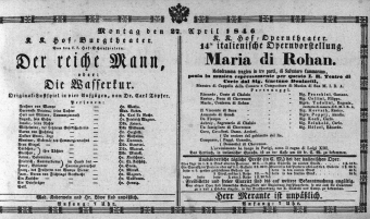 Theaterzettel (Oper und Burgtheater in Wien) 18460427 Seite: 1