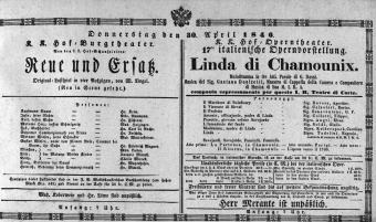 Theaterzettel (Oper und Burgtheater in Wien) 18460430 Seite: 1