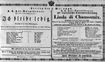 Theaterzettel (Oper und Burgtheater in Wien) 18460501 Seite: 1