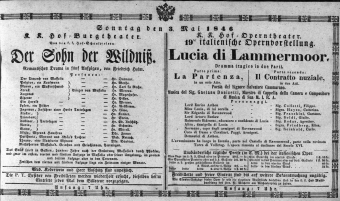 Theaterzettel (Oper und Burgtheater in Wien) 18460503 Seite: 1