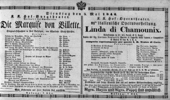 Theaterzettel (Oper und Burgtheater in Wien) 18460505 Seite: 1