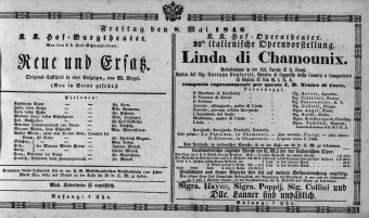 Theaterzettel (Oper und Burgtheater in Wien) 18460508 Seite: 1