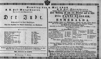 Theaterzettel (Oper und Burgtheater in Wien) 18460509 Seite: 1