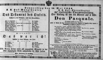 Theaterzettel (Oper und Burgtheater in Wien) 18460514 Seite: 1