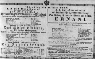 Theaterzettel (Oper und Burgtheater in Wien) 18460519 Seite: 1