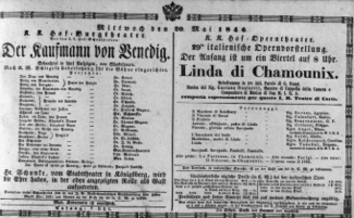 Theaterzettel (Oper und Burgtheater in Wien) 18460520 Seite: 1