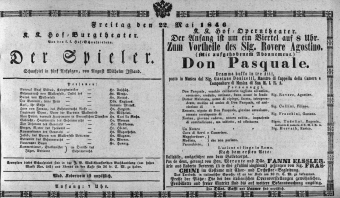 Theaterzettel (Oper und Burgtheater in Wien) 18460522 Seite: 1