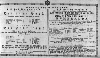 Theaterzettel (Oper und Burgtheater in Wien) 18460523 Seite: 1