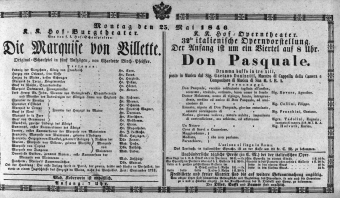 Theaterzettel (Oper und Burgtheater in Wien) 18460525 Seite: 1