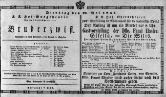 Theaterzettel (Oper und Burgtheater in Wien) 18460526 Seite: 1