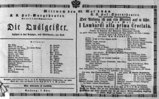 Theaterzettel (Oper und Burgtheater in Wien) 18460527 Seite: 1