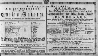 Theaterzettel (Oper und Burgtheater in Wien) 18460529 Seite: 1
