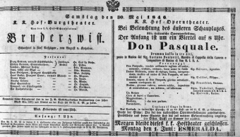 Theaterzettel (Oper und Burgtheater in Wien) 18460530 Seite: 1