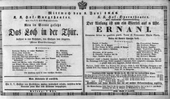Theaterzettel (Oper und Burgtheater in Wien) 18460603 Seite: 1