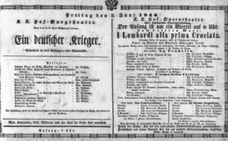 Theaterzettel (Oper und Burgtheater in Wien) 18460605 Seite: 1