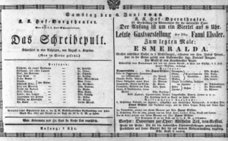 Theaterzettel (Oper und Burgtheater in Wien) 18460606 Seite: 1