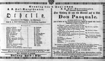 Theaterzettel (Oper und Burgtheater in Wien) 18460607 Seite: 1
