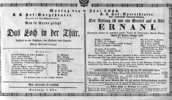 Theaterzettel (Oper und Burgtheater in Wien) 18460608 Seite: 1