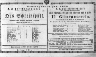 Theaterzettel (Oper und Burgtheater in Wien) 18460613 Seite: 1