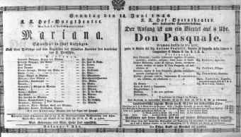 Theaterzettel (Oper und Burgtheater in Wien) 18460614 Seite: 1