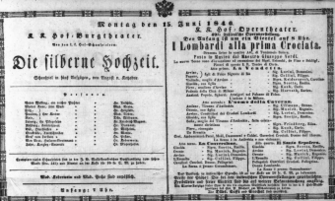 Theaterzettel (Oper und Burgtheater in Wien) 18460615 Seite: 1