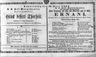 Theaterzettel (Oper und Burgtheater in Wien) 18460618 Seite: 1