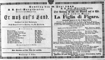 Theaterzettel (Oper und Burgtheater in Wien) 18460620 Seite: 1