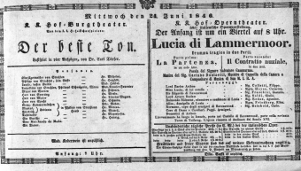 Theaterzettel (Oper und Burgtheater in Wien) 18460624 Seite: 1