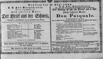 Theaterzettel (Oper und Burgtheater in Wien) 18460627 Seite: 1