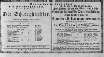 Theaterzettel (Oper und Burgtheater in Wien) 18460629 Seite: 1