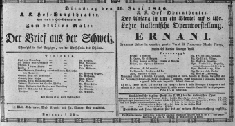 Theaterzettel (Oper und Burgtheater in Wien) 18460630 Seite: 1