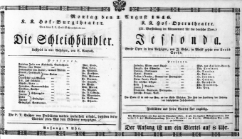 Theaterzettel (Oper und Burgtheater in Wien) 18460803 Seite: 1