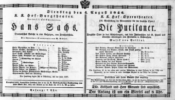 Theaterzettel (Oper und Burgtheater in Wien) 18460804 Seite: 1