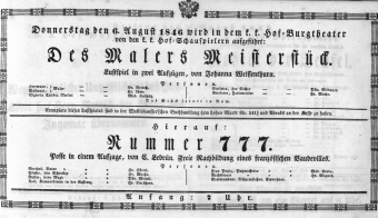 Theaterzettel (Oper und Burgtheater in Wien) 18460806 Seite: 1