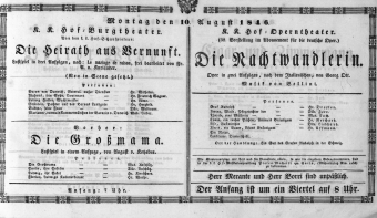 Theaterzettel (Oper und Burgtheater in Wien) 18460810 Seite: 1